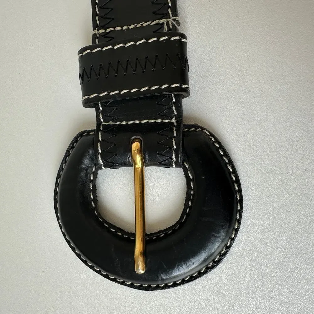 Doppia Vita Vintage Black Leather Belt Oversized Buckle 24